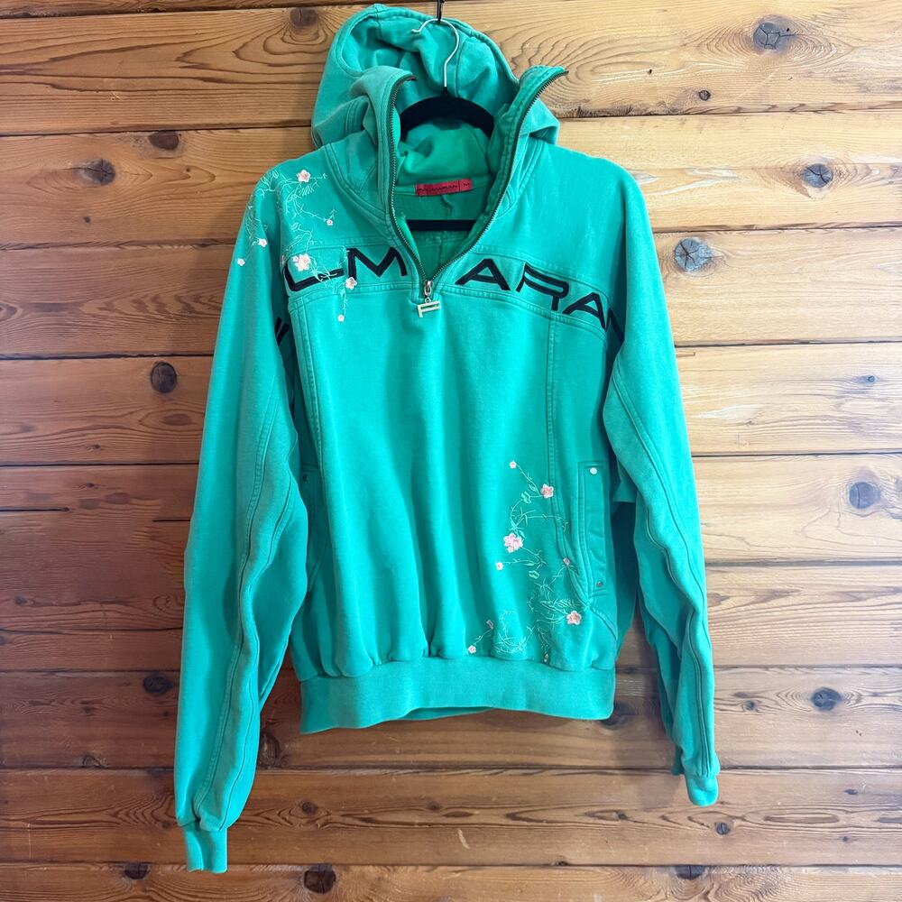 Falmaran Komodo OG Grey Logo Heavy Hoodie Green Floral Embroidered Size Medium